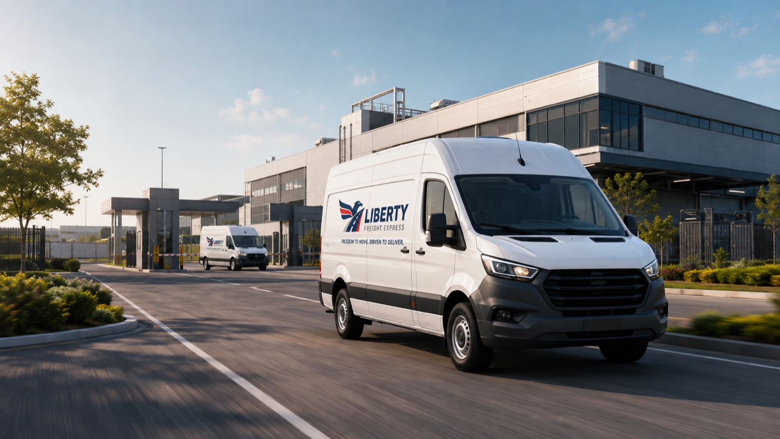 Liberty van arriving at a modern data center campus